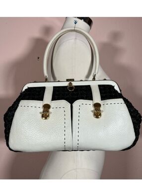 Zenith Vintage White and Black Top-Handle Satchel Handbag